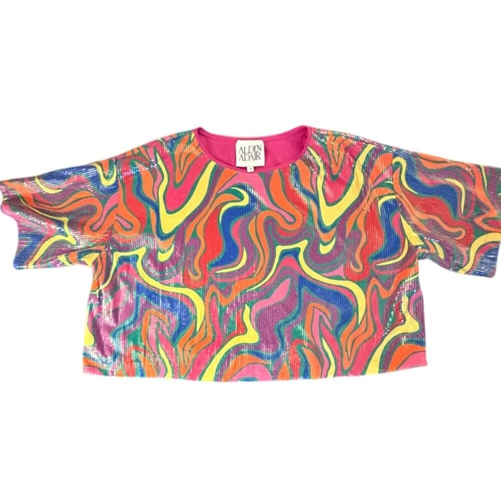 Alden Adair Sequin Paisley Cropped Top M Multicolor Abstract 90s Inspired